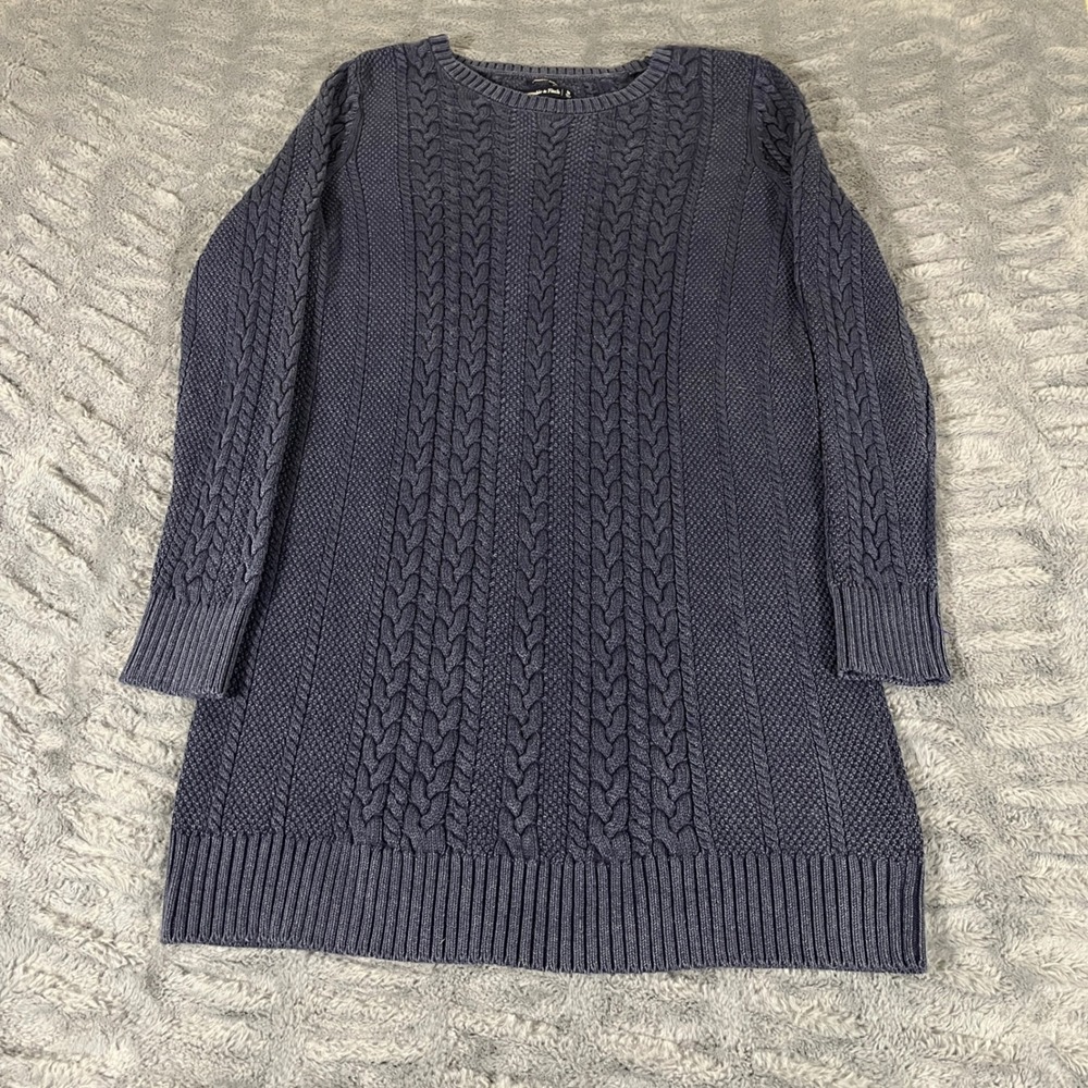 Abercrombie & Fitch Navy Blue Cable Knit Sweater Dress Garment Dyed Medium AN348